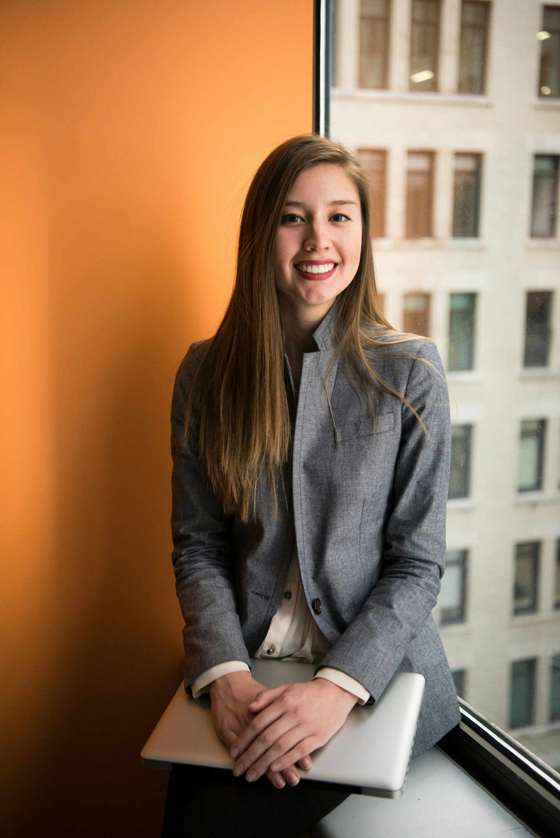 Businesswoman working at a computer in a modern office