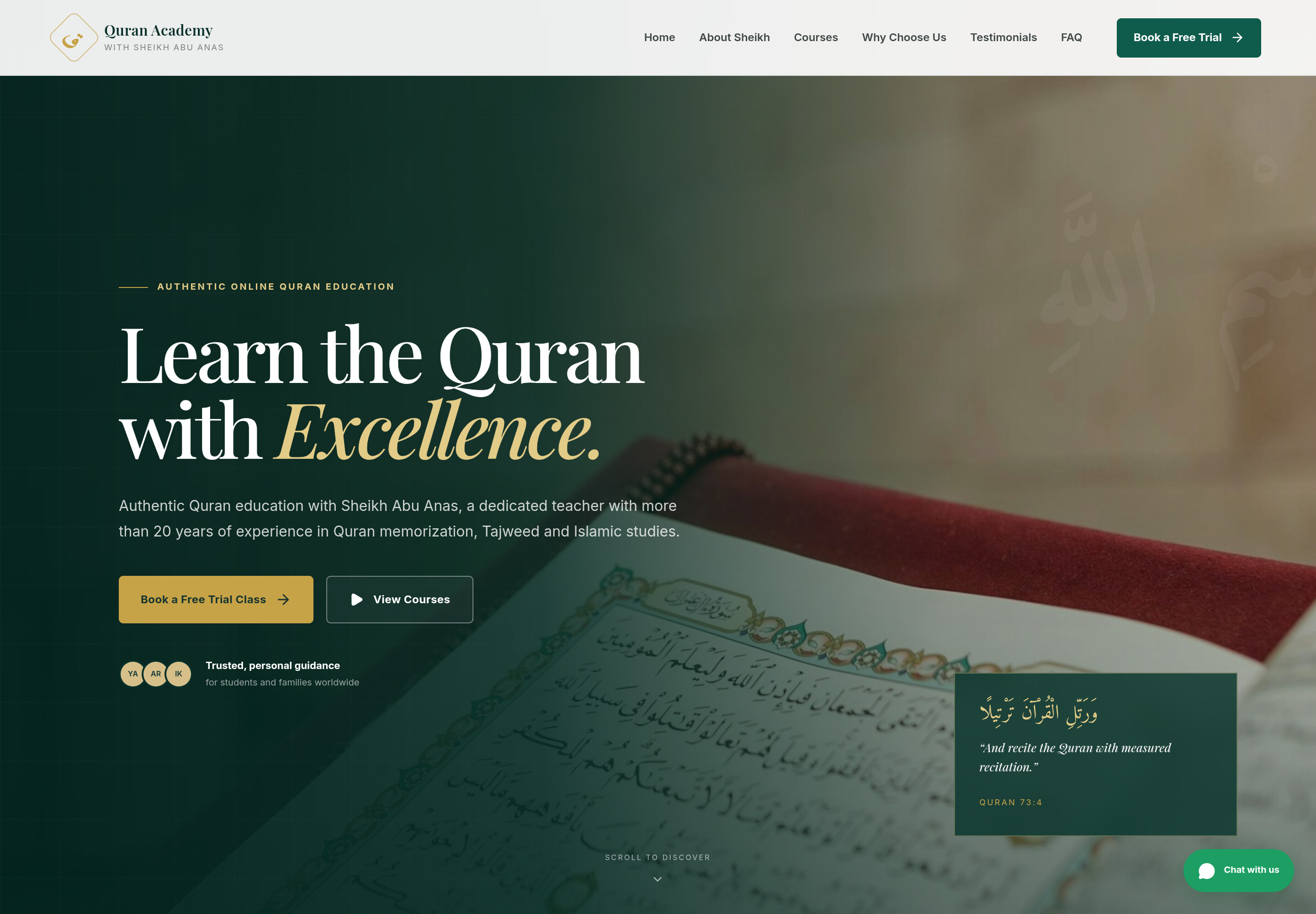 Quran Academy live website homepage